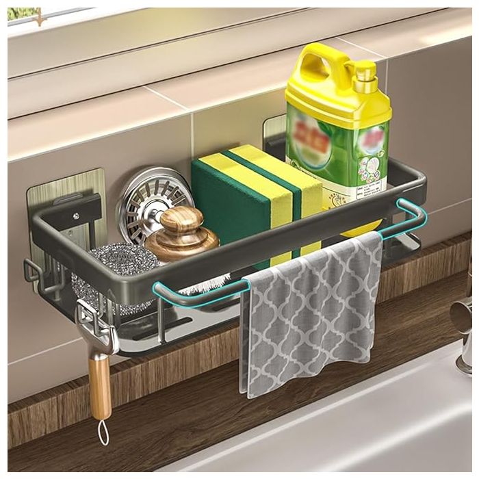 Βάση Οργάνωσης Νεροχύτη με Γάντζους σε Σκούρο Γκρι 30x5,5x13cm