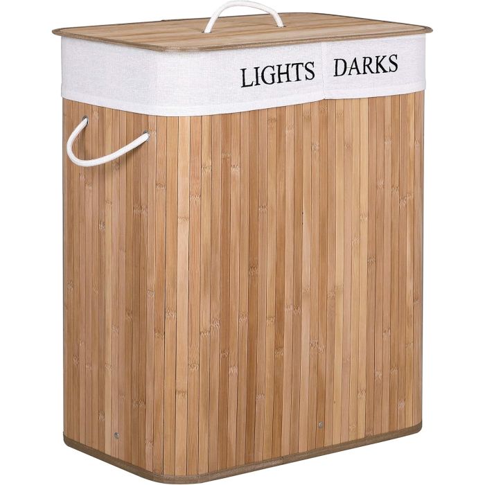 Πτυσσόμενο Καλάθι Απλύτων από Μπαμπού με 2 Χώρους – 52x32x60cm