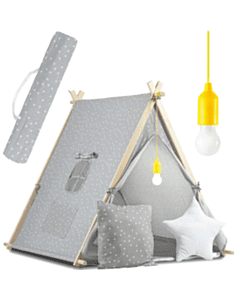 Ricokids Παιδική σκηνή Teepee σε γκρι τρίγωνα και εξωτερική λάμπα 116 x 107 x 110 cm