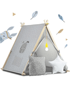 Ricokids Παιδική σκηνή Teepee σε γκρι τρίγωνα και εξωτερική λάμπα 116 x 107 x 110 cm