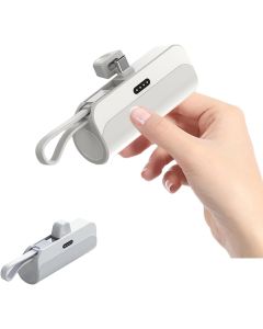 Mini Power Bank 5000mAh με Type-C Υποδοχή για Android και καλώδιο Lightning για iPhone σε Λευκό Χρώμα