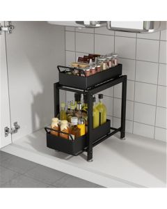 Διώροφο Organizer για κουζίνα ή μπάνιο με Συρόμενα Ράφια σε Μαύρο Χρώμα