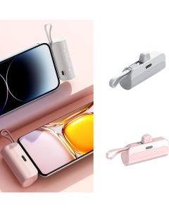 Mini Power Bank 5000mAh με Type-C Υποδοχή για Android και καλώδιο Lightning για iPhone σε Λευκό Χρώμα