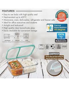 Γυάλινο Δοχείο Φαγητού 2 Θέσεων 1040ml