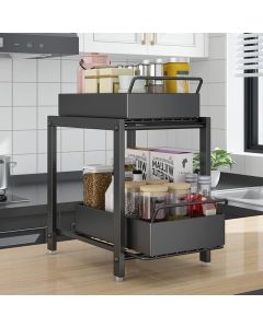 Διώροφο Organizer για κουζίνα ή μπάνιο με Συρόμενα Ράφια σε Μαύρο Χρώμα