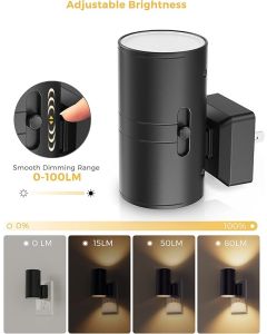 Φωτιστικό Νυχτός LED για Πρίζα με Αισθητήρα Ημέρας-Νύχτας σε Μαύρο Χρώμα