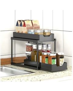 Organizer για κουζίνα ή μπάνιο με 2 Συρόμενα Ράφια σε Μαύρο Χρώμα