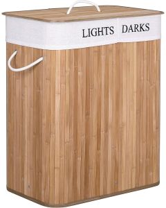 Πτυσσόμενο Καλάθι Απλύτων από Μπαμπού με 2 Χώρους – 52x32x60cm