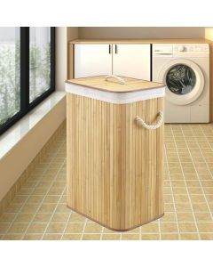 Πτυσσόμενο Καλάθι Απλύτων από Μπαμπού με Καπάκι – 40x30x60cm